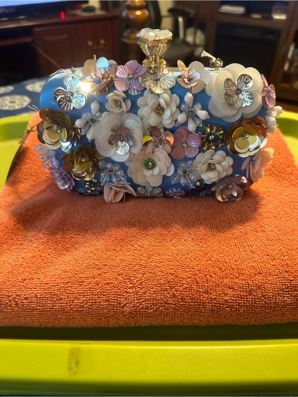 Blue FloralBebe  Embellished Evening Clutch